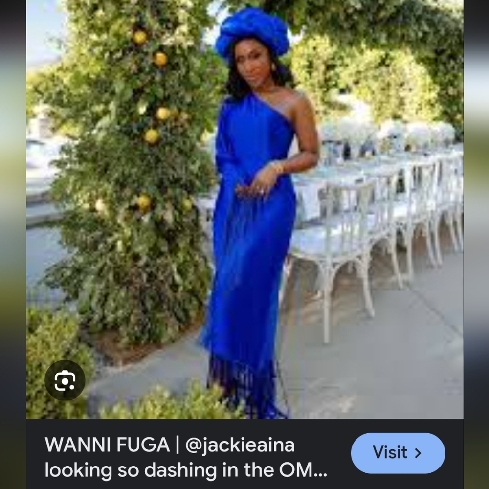 Wanni Fuga Blue Maxi Fringe One Shoulder Dress NEW - Picture 1 of 11